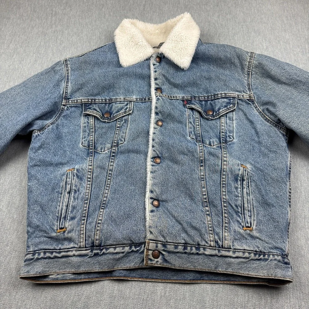 Vintage Levis Denim Jacket Mens Medium Trucker Sherpa Lined Made In USA 90S Coat